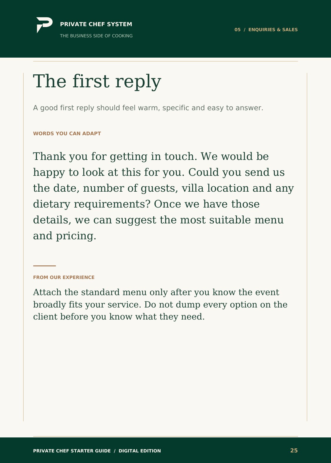 Private Chef Starter Guide, page preview 2